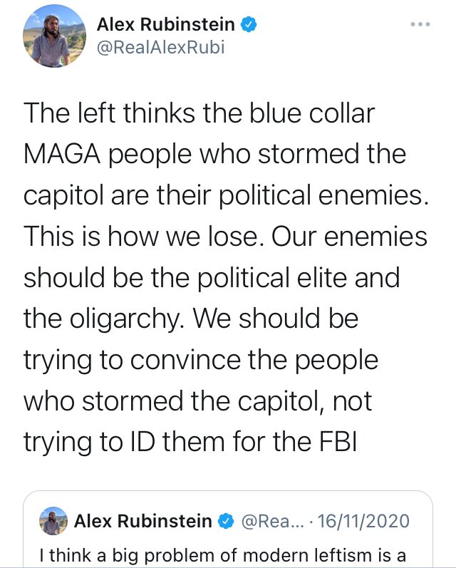 The Grayzone tankies sounding like Spiked again here. They think the armed right-wing mob who flew to DC this week are the salt of the earth proletariat.