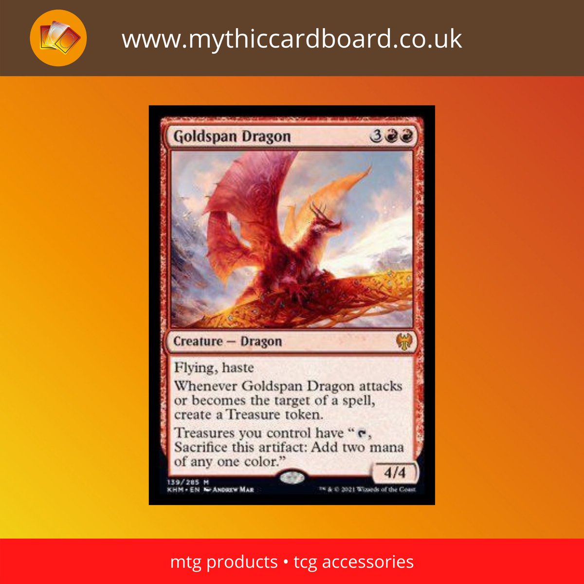 MythicCardboard's tweet photo. New dragon who generates treasure and also doubles the mana from them! #mtg #mtguk #mtgspoilers #mtgkaldheim #mtgred #mtgdragon #mtgflyers #mtghaste #mtgred #mtgmythicrare #mythiccardboard https://t.co/1LjaQ6nw0x
