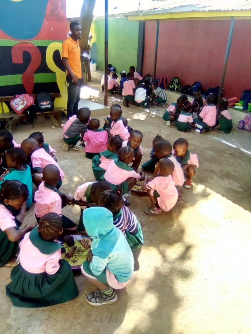 Thank you to everyone who is responsible for this - this is 140 pupils at Erenjang Nursery School in The Gambia eating through a School Feeding Program. We started this goal before Covid. We had no idea how universal this problem would become.