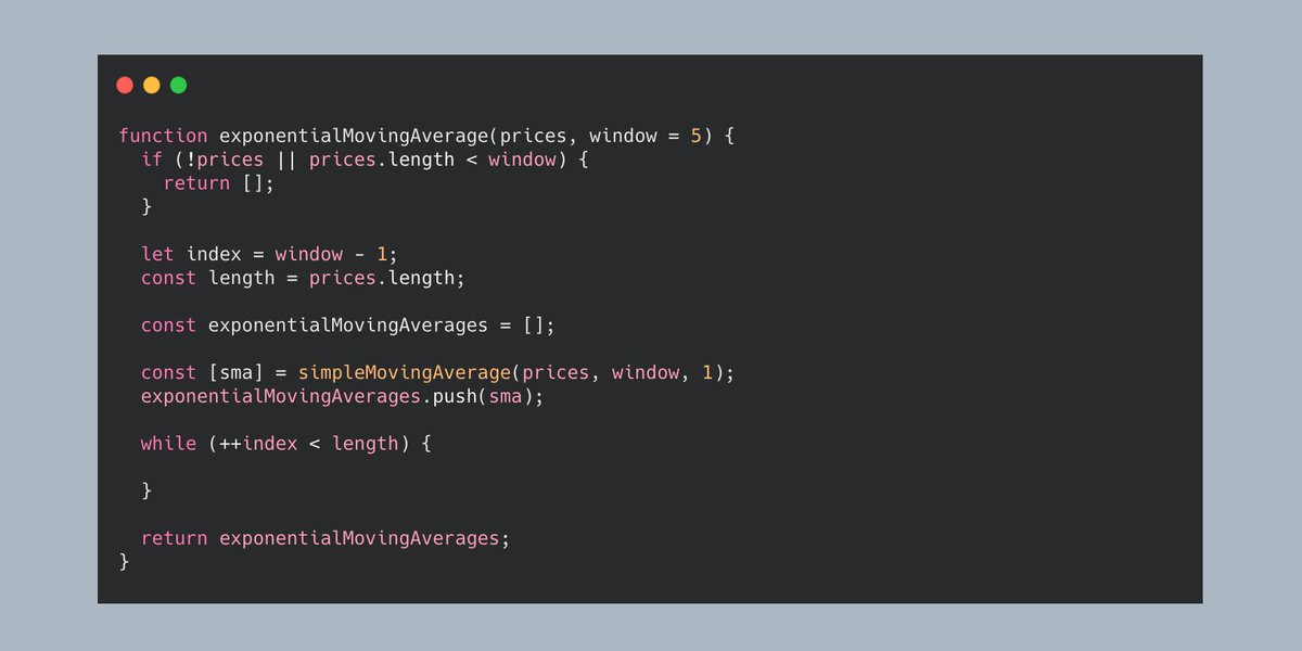 Now you can use the adjusted function for the SMA to get your first EMA value.This is the first result, and also a value that you need to access within the loop for the very first calculation of the actual EMA.
