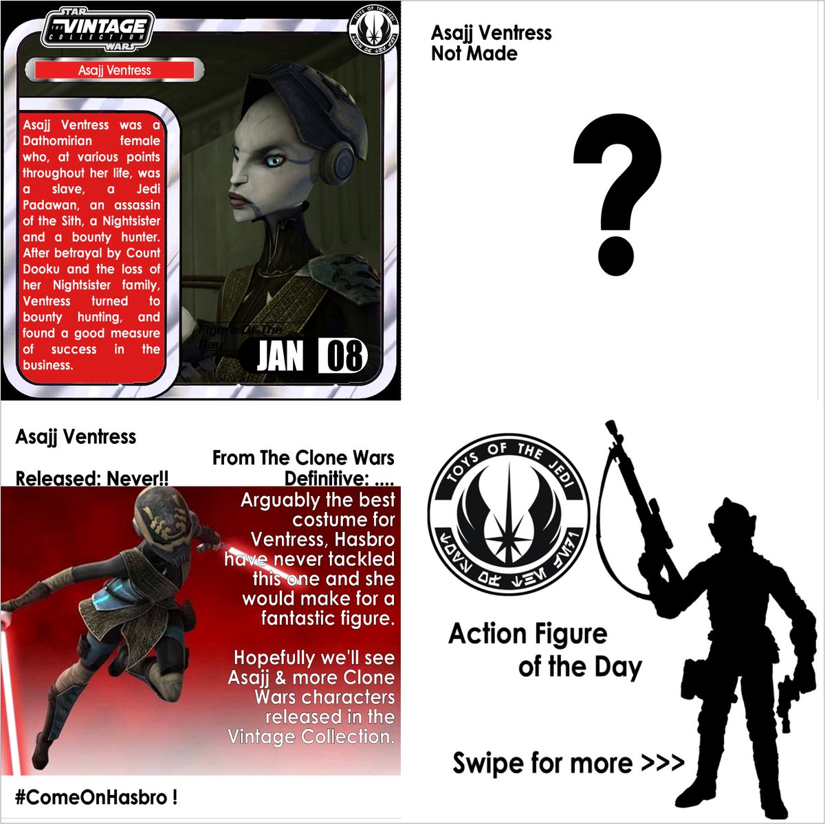 ToysJedi's tweet photo. #ActionFigureOfTheDay #AsajjVentress from #NotMade line. Arguably the best costume for Ventress, @Hasbro have never tackled this one and she would make for a fantastic figure. Hopefully we'll see Asajj & more Clone Wars characters released in the Vintage Collection. #ComeOnHasbro https://t.co/zx7gjQZ3EC
