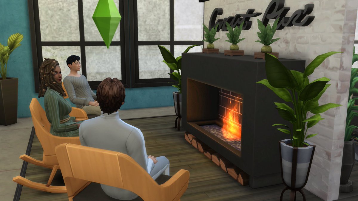 EuphoriaCaramel's tweet photo. The hotel guests really enjoy this area by the fire. There is always a group rocking and talking. Only a few of them have caught on fire. #Sims4 #HotelChallenge https://t.co/dAJs2FBzqe
