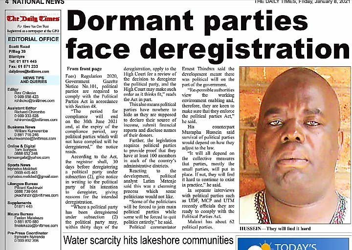 Forms and fees for political parties' registration have been gazetted. The Political Parties Act is now fully operational.