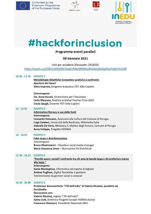 catalaniluigi's tweet photo. #informationliteracy, uso delle #fonti, spirito critico, #fakenews, #socialmedia: ne parleremo oggi in una serie di webinar aperti da @AnnaAscani. L'evento #HackforInclusion è a cura di @FORMAazione e ITET Aldo Capitini (#Perugia). @EUErasmusPlus. Link: https://t.co/6MNjcqA3Qs https://t.co/6sAL6ekU2v