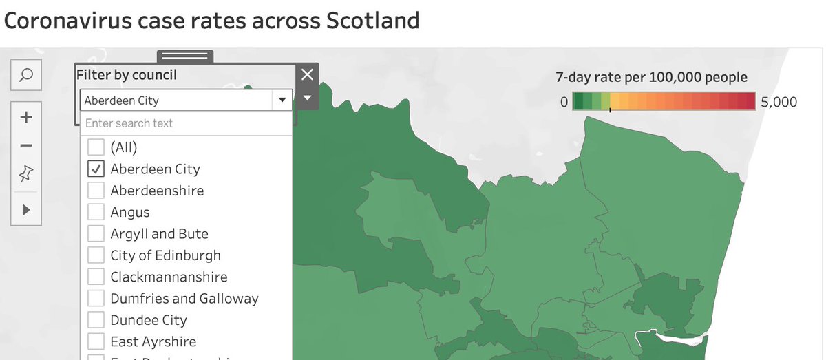 You can zoom in/out using the navigation tool in top left, or filter by council area.Note: it's best to unselect the 'All' option and select an individual council. That'll then zoom you in automagically to that area.