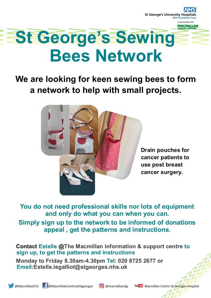 #FridayFeeling a big #ThankYou to our wonderful new #StGeorgesSewingBeesNetwork volunteers - Over 40 #volunteers have now donated 193 #drainpouches & also some #MastectomyPillows are currently in the making. Amazing🤩 #CommunitySpirit #BeKind #OneTeam