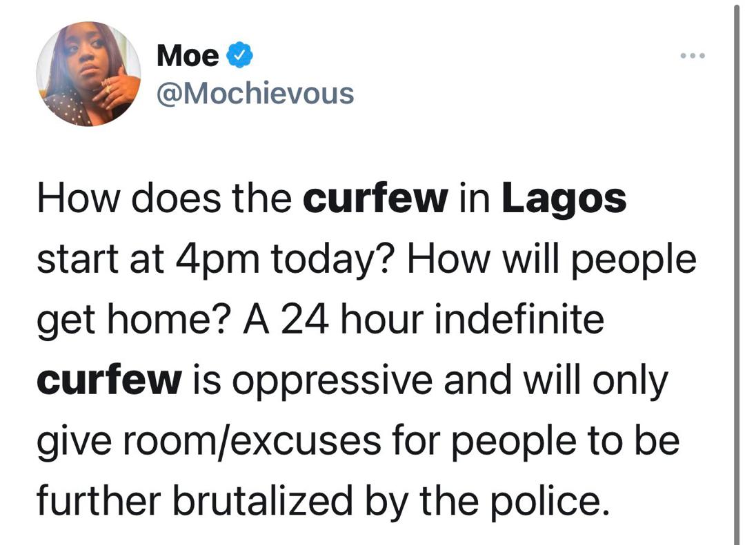 3. Constituted Authority & Politics.Let me end my observation on this.The Governor of Lagos Nigeria declared a curfew at 11:49am AFTER  #LagosRiot had gone violent & Police stations burnt, they said 4hr wasn't enough to MOVE an inch from protest ground. They obeyed USA curfew