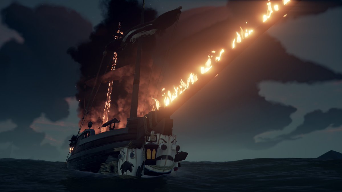 kelllombardi's tweet image. The new figurehead is dope, even when our boat is accidentally on fire🔥 @SeaOfThieves 

Also, we end most sail sessions with a team photo and the boys put dresses on so we can have matching outfits this time 🥰