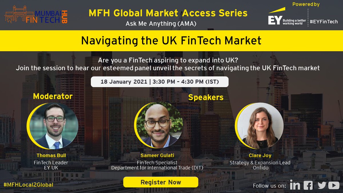 Presenting episode 4.0 of our Global Market Access Series – Navigating the UK FinTech Market

Apply here if you are keen to understand the UK FinTech market – bit.ly/MFHLocal2theUK
Session date : 18 Jan’21, 3:30 – 4:30 PM IST

 <a href="/SameerG1987/">Sameer Gulati</a> <a href="/tommybull/">Tom Bull</a> <a href="/cecj/">Clare Joy</a> @tradegovuk <a href="/Onfido/">Onfido, an Entrust company</a>