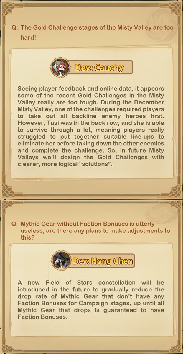 AFK_Arena's tweet photo. The developers are in a sharing mood these days! 😂 Guess the new year does work wonders in this magical land!

Read the latest developer feedback below, and if you find the answers helpful, give this tweet a like! https://t.co/k6koEzCdaY