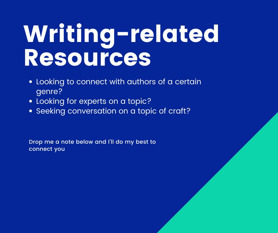 Anyone out there looking to connect with authors and/or writing-related resources? Drop me a note below and I'll be happy to connect you. #writingcommunity