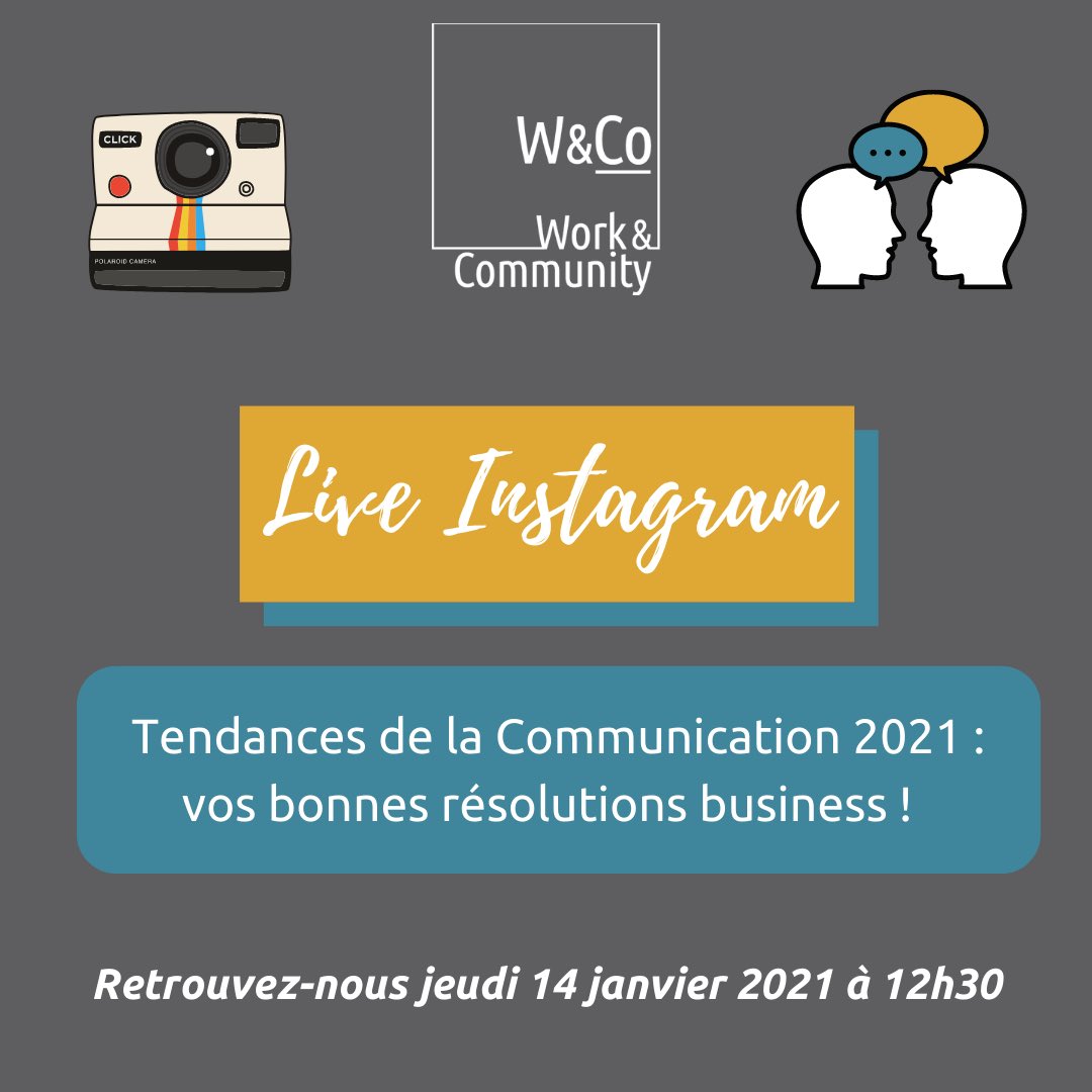 [LIVE INSTAGRAM] ✨ 
Venez découvrir les #tendances de la #Communication pour 2021 et mettez en place vos bonnes résolutions business grâce à une #stratégie d'excellence qui vous ressemble !
 
 📅 RDV Jeudi 14 janvier 2021 de 12h30 à 13h avec Anne-Lise et Carole