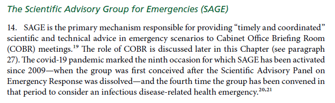 Important to understand the novelty -- not just the disease - but also of the related science advisory mechanismsPrior to Covid-19, SAGE - the UK top line science advisory mechanism in the UK -- has only been activated 8 times in total & 3 times for a public health emergency