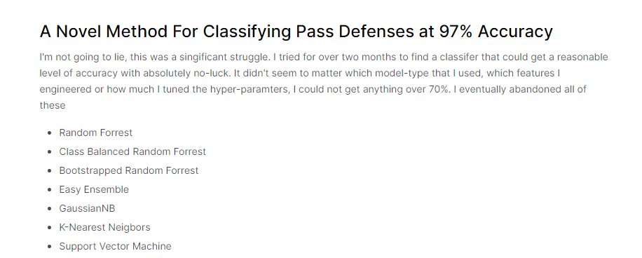 This notebook just crushes everyone else in terms of accurately classifying coverages, so read it if you're interested in doing that  https://www.kaggle.com/powerthinking/how-nfl-pass-defenses-can-learn-from-poker-players