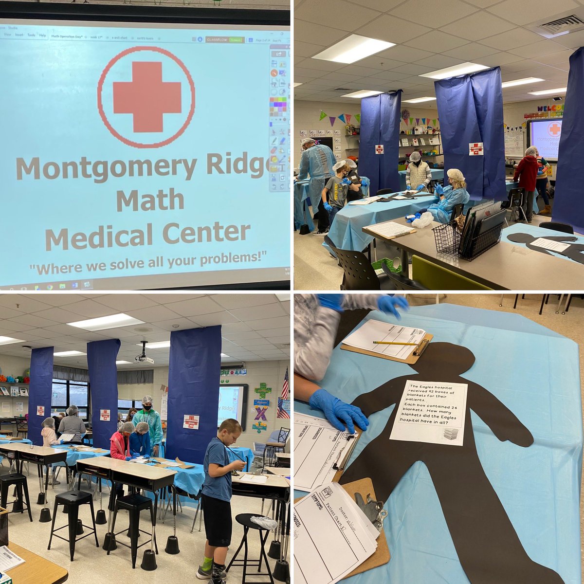 It's "Operation Day" on The Ridge! Students in Mrs. Coffey's and Mrs. Warren's class are using their Math skills to "operate" on their patients! The "doctors" must diagnose the patient, provide symptoms, and perform the operation to solve the math problem (patient)! #EaglePride