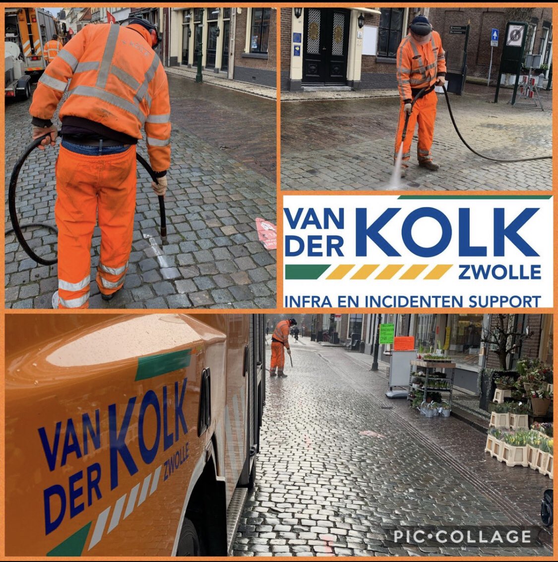 NWVfoto's tweet photo. Mooi om te zien dat de sponsor van NWVfoto @vanderKOLK_z in de @gem_Elburg de corona strepen in de vesting weghaalt, voordat de binnenstad opnieuw wordt bestraat. #schadeloosreinigen #softcleaner #graffiti #verf #thermoplast #roestplekken #brandplekken #betonsluier #ennogveelmeer https://t.co/2ESihSviwF