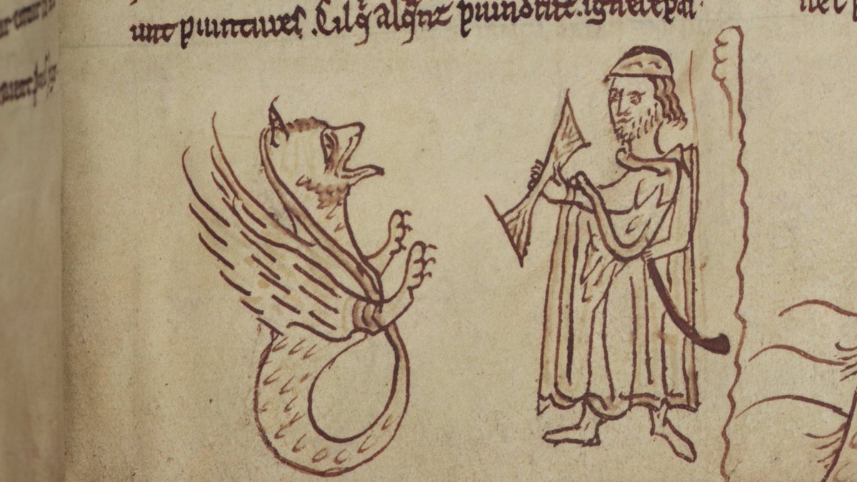 A manuscript illumination of an asp and a man