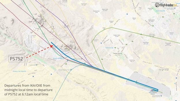 14)While  #Iran's regime claims  #PS752's flight path was heading toward a sensitive IRGC site, it is worth noting that four other flights had taken the same path from midnight local time prior to PS752's departure at 6:12 am local time.