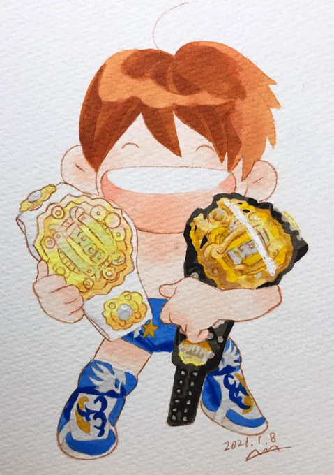 やっとたどり着いたIWGP、でも「無駄なことなんかひとつもなかった」って言う飯伏選手はとてもカッコいい。おめでとうございます!! #njpw #njwk15 #飯伏幸太 