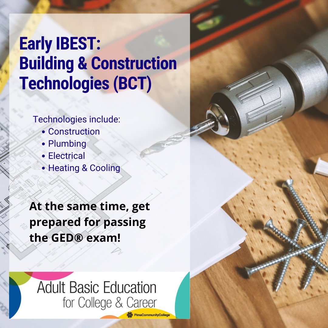 #moveaheadwithadulted Prepare for a career in BCT while studying toward your GED/HSE Diploma or working to improve your English. Call ASAP 520-206-7330 / adulted@puma.edu