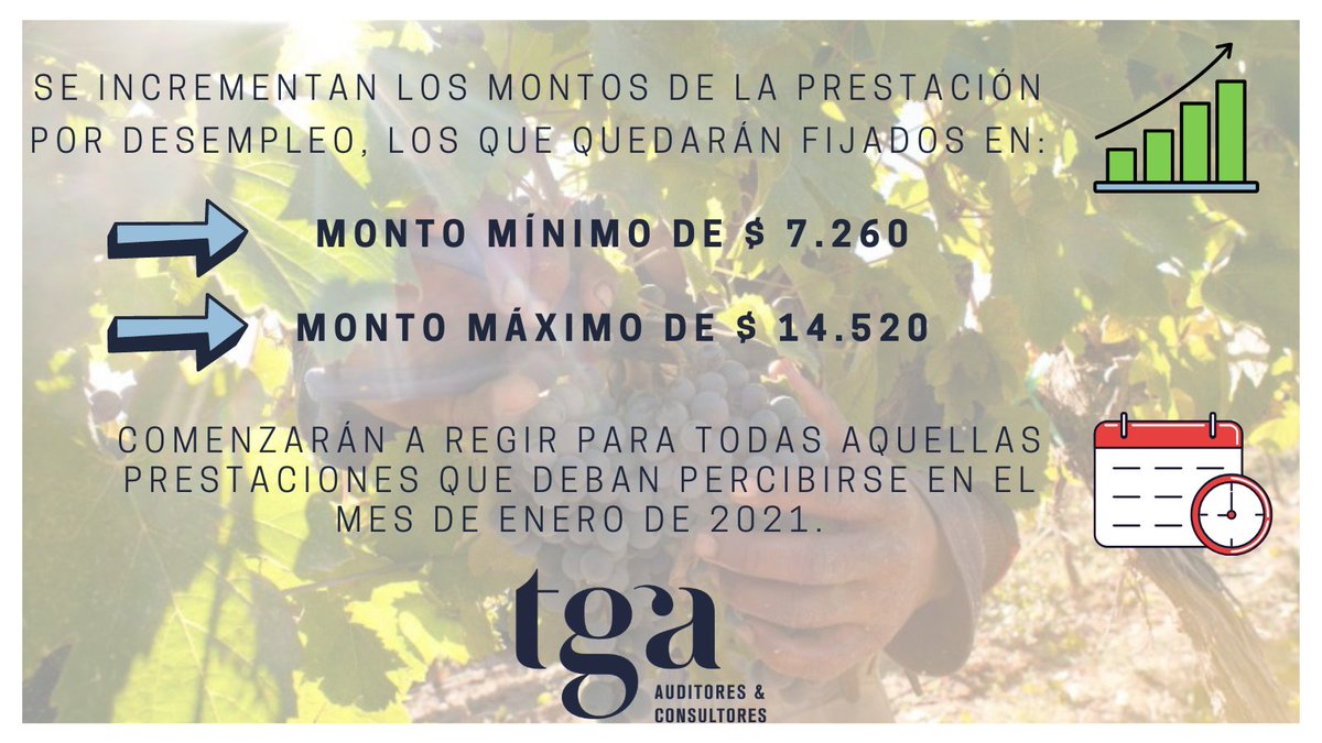 TGA_CONSULTORES's tweet photo. 📣El Registro Nacional de Trabajadores Rurales y Empleadores, a través de la Resolución 789/2020 publicada en el BO el 6 de enero, incrementó los montos de la prestación por desempleo.

#TrabajoAgrario #Desempleo #Prestacion #Rural #Empleadores #BoletinOficial #COVID19 #Argentina https://t.co/9DUZIdgzmz