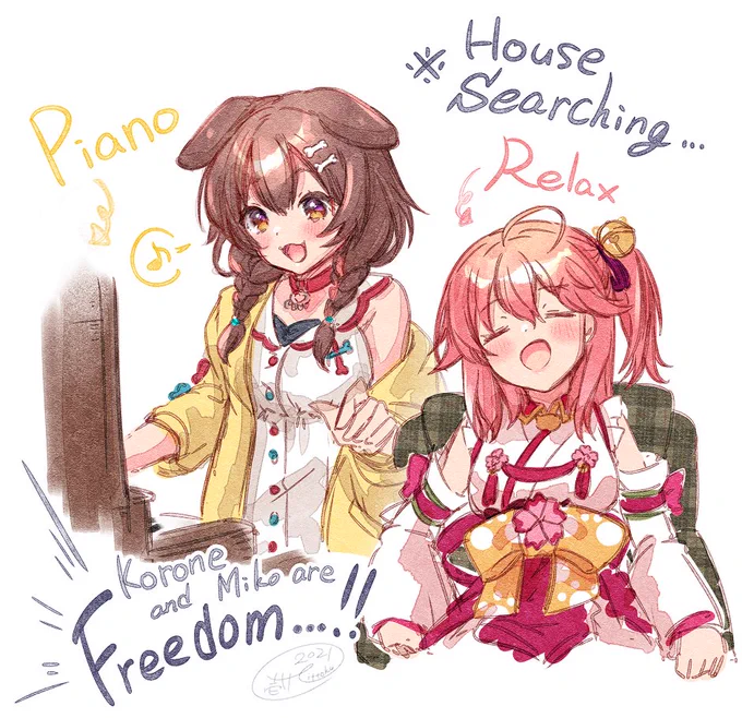 二人とも自由すぎて笑っちゃった!??
#miko_Art #できたてころね #みっころね 