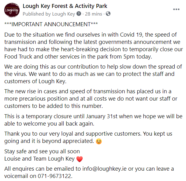 loughkeyforestp's tweet photo. ***Important Announcement***

Goodbye for now and we hope to see you all soon! ❤️

#StaySafe https://t.co/JUSF74GaIq