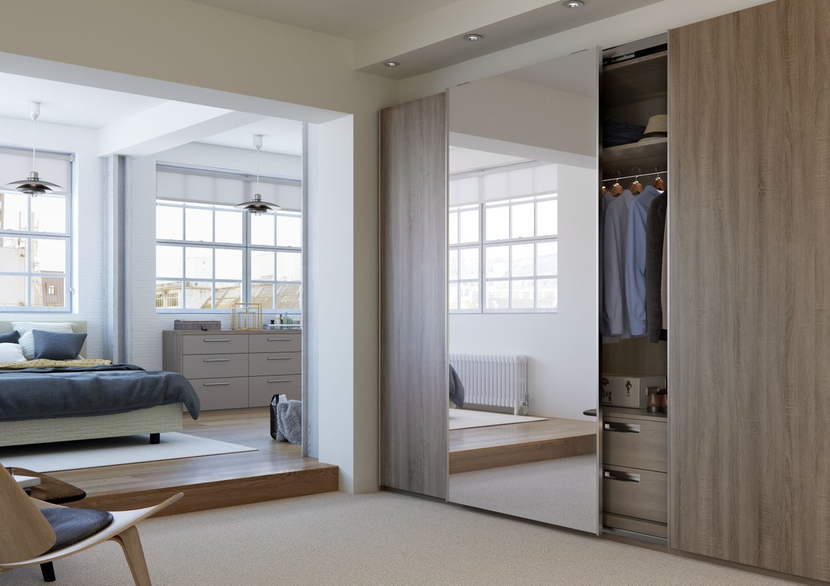 Add some natural elements into your bedroom with this wooden finish on our sliding wardrobes.