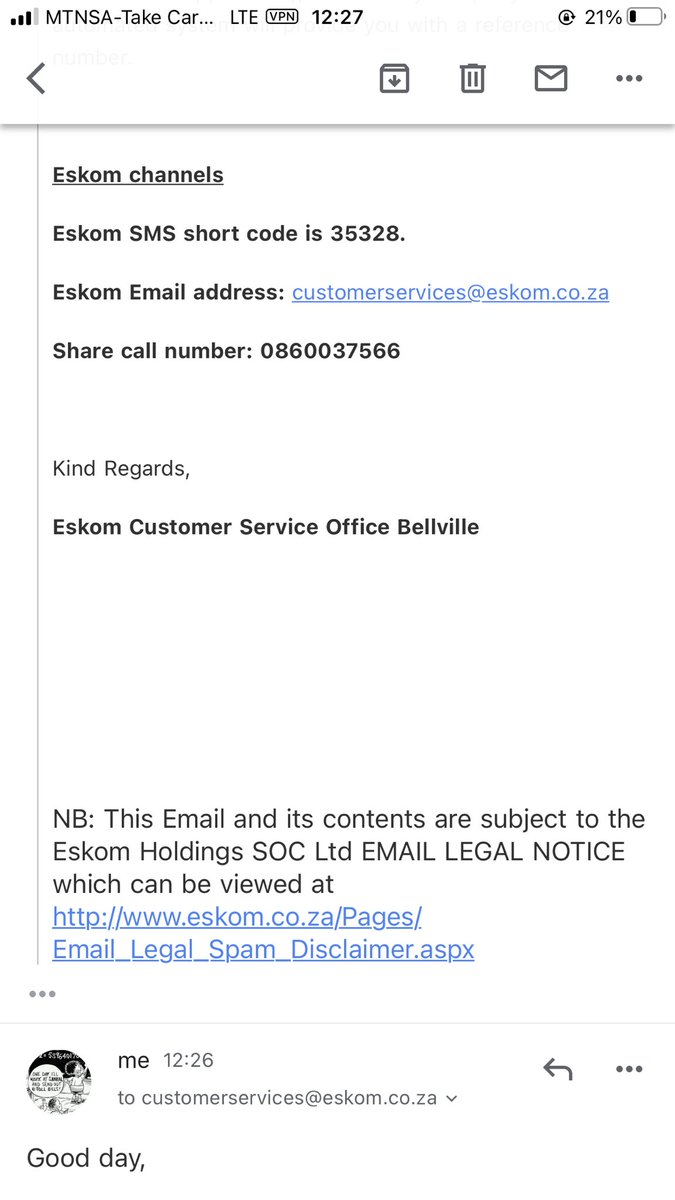 Limise0000's tweet photo. @Eskom_SA 

I have been trying to contact Eskom via email to get my prepaid meter registered in order to be able to buy electricity via internet banking with no luck 

The only response I have was to acknowledge the email after few days nothing else 

Can you please assist https://t.co/bYPsfQUI96