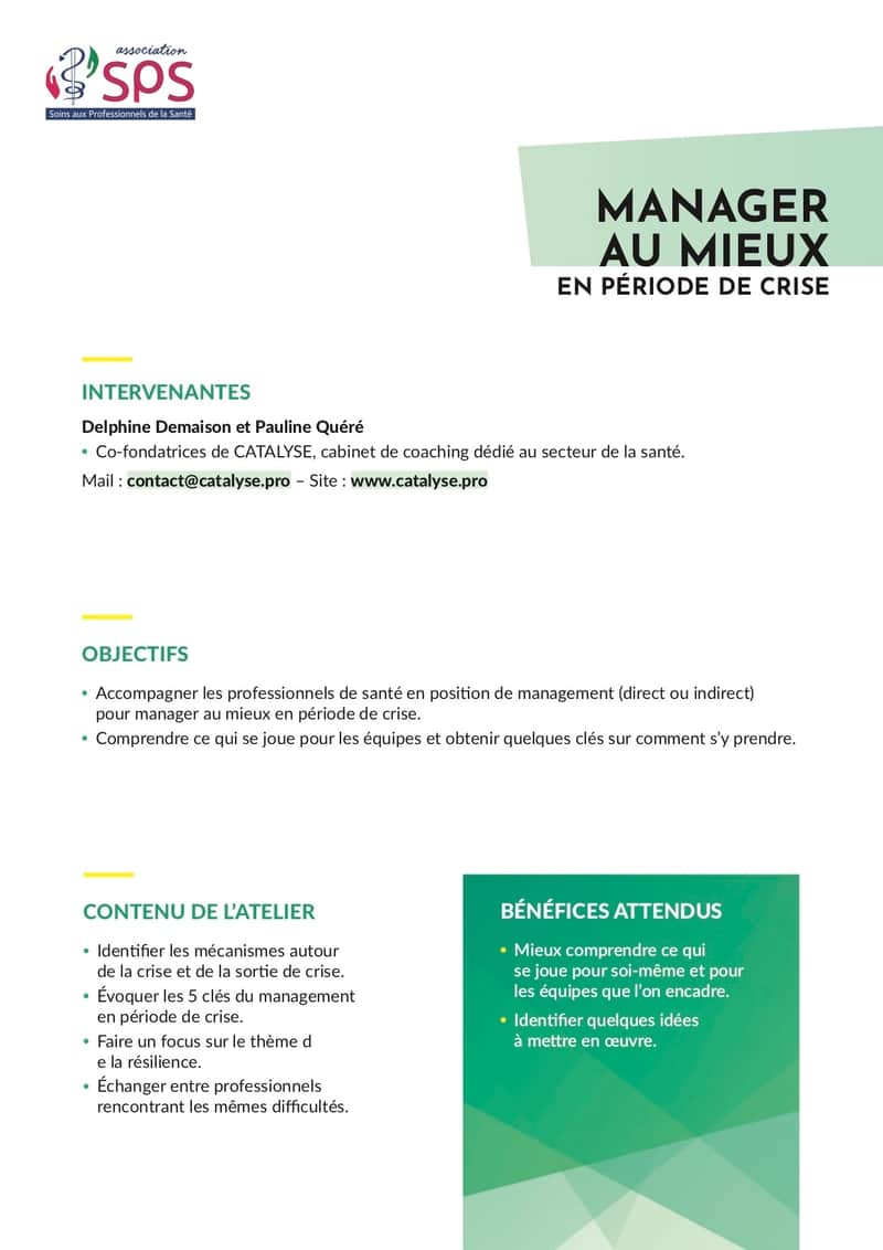 SPS_institut's tweet photo. #eJades : Professionnels et étudiants de la santé, inscrivez-vous à notre atelier en ligne du 13/01 à 19h, qui aura pour thème : "Manager en période de crise ", animé par @ddemaison et @quere_q de @Catalyse_sante 
https://t.co/lEDRNWbkzx 
#CriseSanitaire #management #covid19 https://t.co/P1YYETBmPG