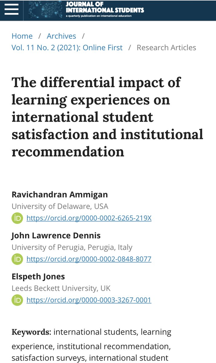 Appreciate response to our article bit.ly/int-sat-rec from <a href="/rammigan/">Ravi Ammigan</a> PhD work with @ElspethJones

Can you help us?

Why do you think employability skills &amp; multicultural environment matter for recommendation while for satisfaction it's program organization &amp; lecture quality?