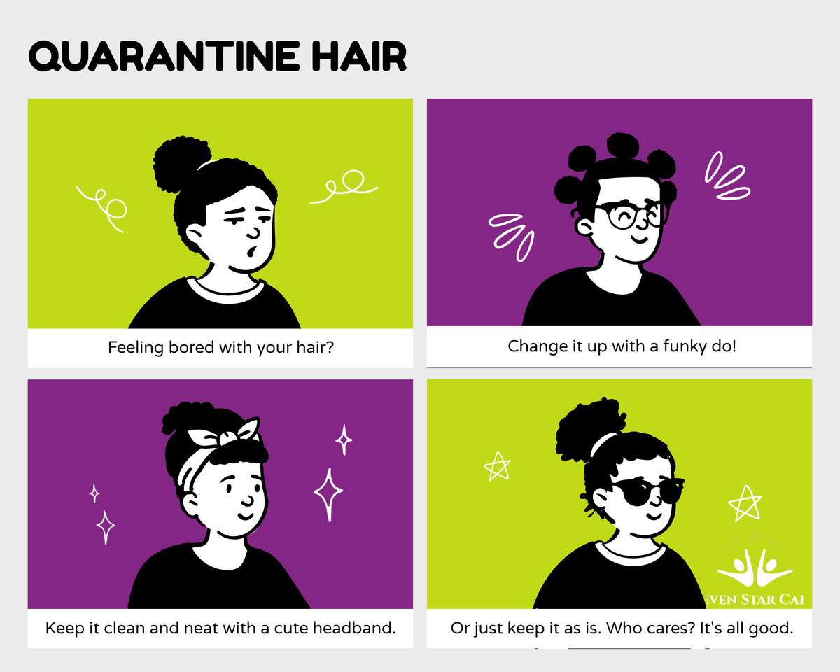sevenstarcare's tweet photo. Friday Quarantine Vibes 😌
What hairstyle will suit your day today? 
#Quarantine #friday #hca #rgn #nurse https://t.co/6w2o3lqWSX