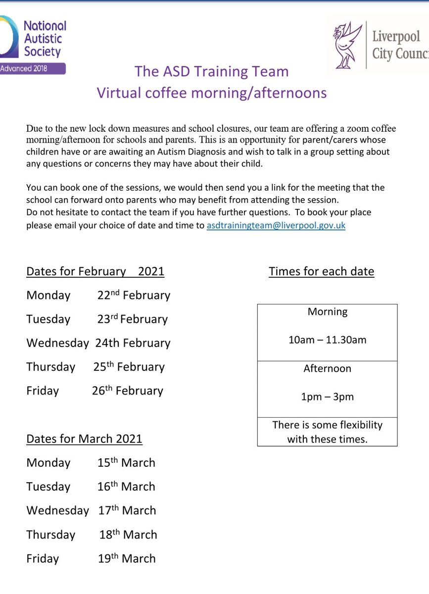 pinehurstsenco's tweet photo. The ASD Team are hosting Zoom coffee mornings/afternoons for parents to discuss any questions or concerns they may have about their child. A child does not need an ASD diagnosis to access their advice. Book a place on the link below. @PinehurstP #asdsupport https://t.co/J9hMmNBwVC