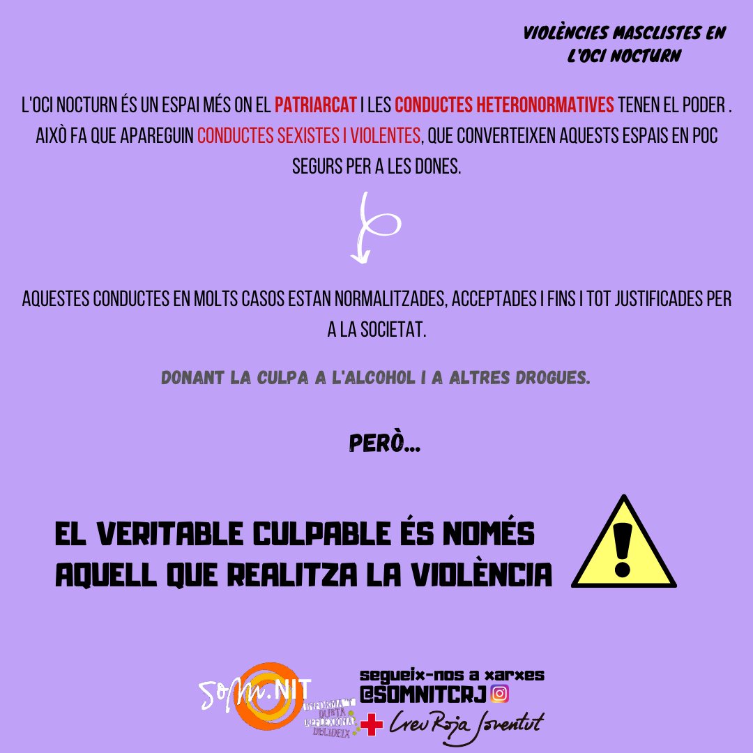 Somnitcrj's tweet photo. 💥 Violències masclistes en l'oci nocturn 💥
.
Per unes festes segures per a totes ✊
.
#somnit #promociódelasalut #prevenció #reduccioderiscos #violènciesmasclistes #ocinocturn #creurojajoventut https://t.co/3PF3QJSxBW