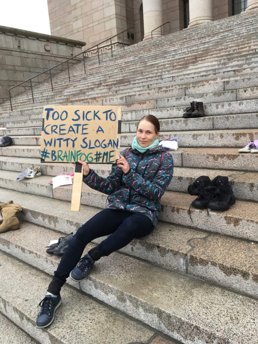 ME sufferers are too ill to raise awareness. Here's me trying with little success at the Parliament house in Helsinki. Research funding for ME in Finland is 0€. Doctors trying to treat patients with experimental treatments have had licences cancelled. https://t.co/PVO4TkV5rI https://t.co/Hd5P3BWVcx https://t.co/yDfUrDFW6I