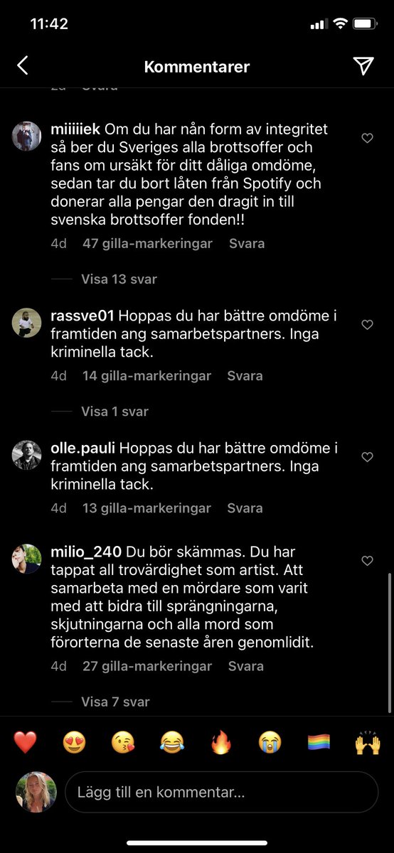EmmaAxell's tweet photo. Jireels kommentarsfält efter samarbetet med Yasin vs Miriam Bryants :))))) https://t.co/tcg2XGlKCU