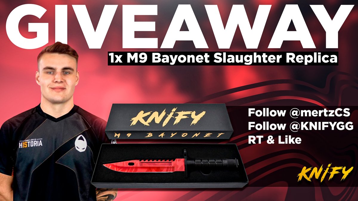 If you need more CS in your life, @KNIFYGG and I have the perfect Giveaway for you! 😉
We're giving away an M9 Bayonet Slaughter replica! 🎉

To enter:
👉 Follow me <a href="/mertzCS/">Daniel Mertz</a> 
👉 Follow <a href="/KnifyGG/">KNIFY</a> 
👉 Like &amp; RT this tweet

🗓️Giveaway ends 22nd January, GL!
