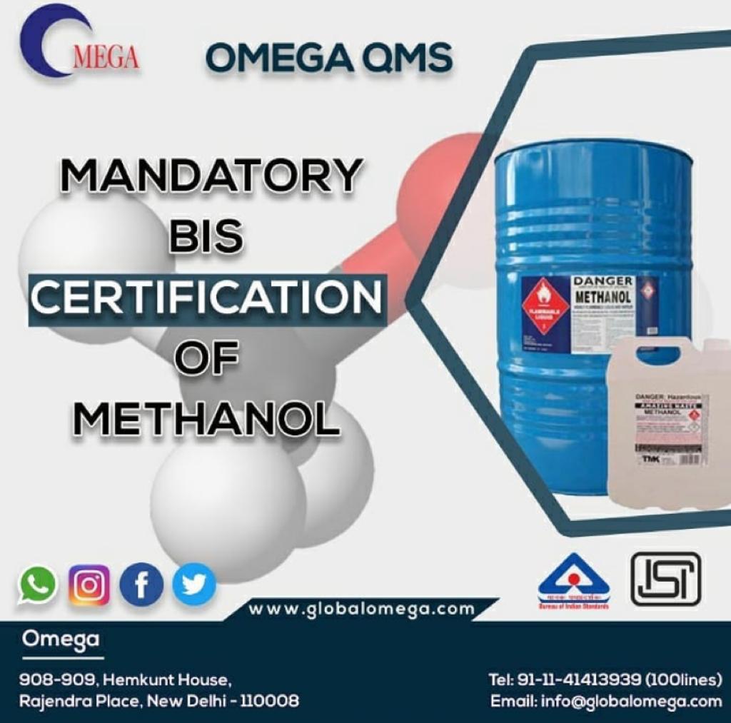 QmsOmega's tweet photo. OMEGA proudly offers a comprehensive package for consultancy services to obtain mandatory BIS license to use ISI mark on Methanol conforming to IS 517 #certification #training #isi #bis #bislicense #testingequipments #certificate #certifications #accreditation #testing #engineer https://t.co/xtlDMEkMUf