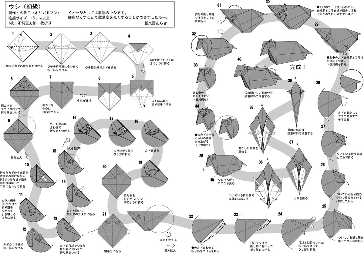 ট ইট র 紙文房あらき Kamibunbouaraki 初級のウシの折り紙を新しく作りました ウシの置物をイメージしました 今回は無料で 折り図を提供させていただきます おうちで楽しんでいただければ幸いです ブログにpdfデータも添付してありますので どうぞご