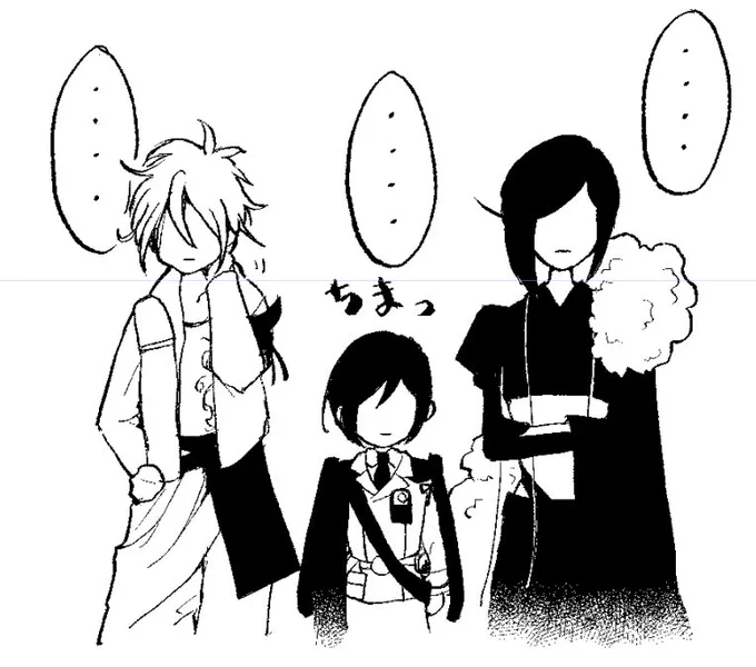 画像整理してたら出てきた。薙刀と槍に挟まれるちんまい薬研くん。 