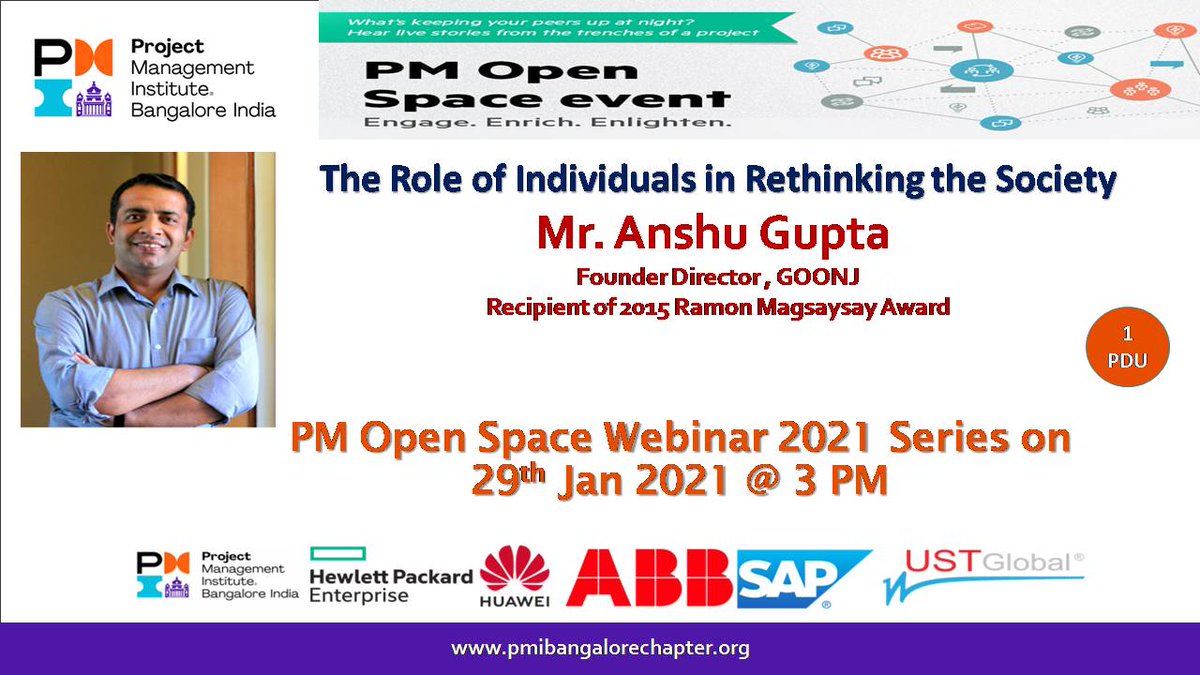 PMIBangalore's tweet photo. Social Responsibility is de facto need of the Society PMI Bangalore India Chapter's PM Open Space brings you an eye opening session about Individual Contribution to Society on 29-01-21 3 PM
Register: https://t.co/Cmm3Qi8UV5 #SDG
@goonj #empathy #pmi #pmiblr #pmimc @anshugoonj https://t.co/Mf7pZ5P1e3