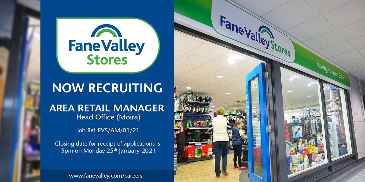 RECRUITING NOW! AREA RETAIL MANAGER for the above position at Moira.
To request an application form please contact the HR Department at Fane Valley. Email: hr@fanevalley.com, Tel: (028) 92 610480 or apply directly through our Get Got portal at fanevalley.getgotjobs.co.uk