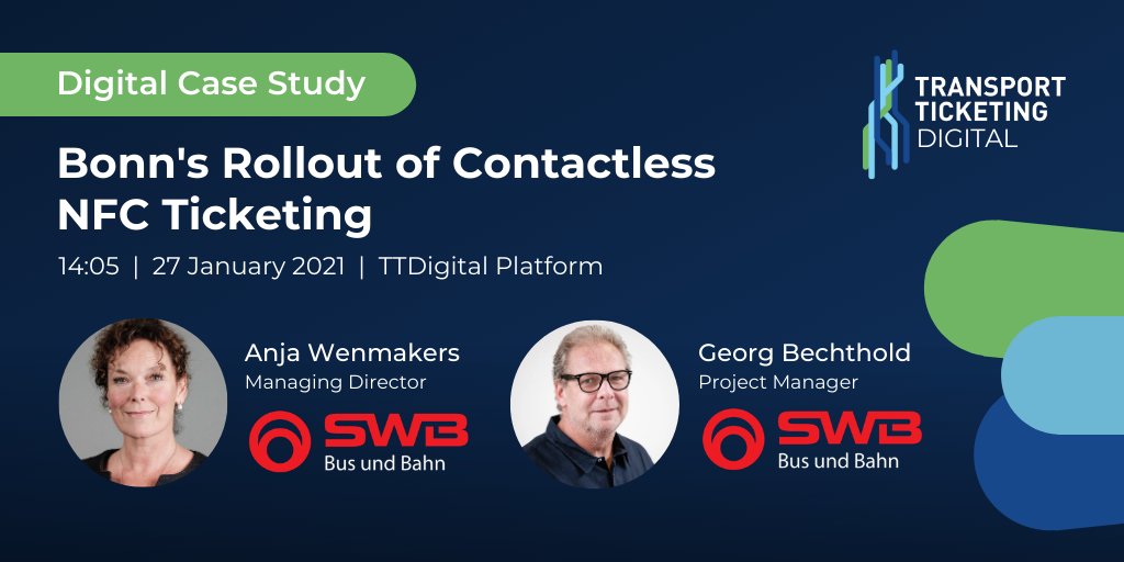 Events_Clarion's tweet photo. Join us for our first webinar of the year on the #TTDigital platform on 27 January! We're welcoming Anja Wenmakers and George Bechthold from @SWBBusundBahn to share details of their rollout of contactless NFC ticketing #BONNsmart | sign up https://t.co/AJowCWMXyl https://t.co/VJCiMX6GJa