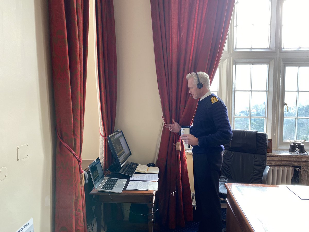 Staff training complete with a welcome back address from @CaptainRReadwin, delivered virtually to the whole BRNC force. All staff are now refreshed and ready to welcome a new intake of approx 150 new Officer Cadets next week. Capt Readwin enjoying his wet from his @R08Cat mug!