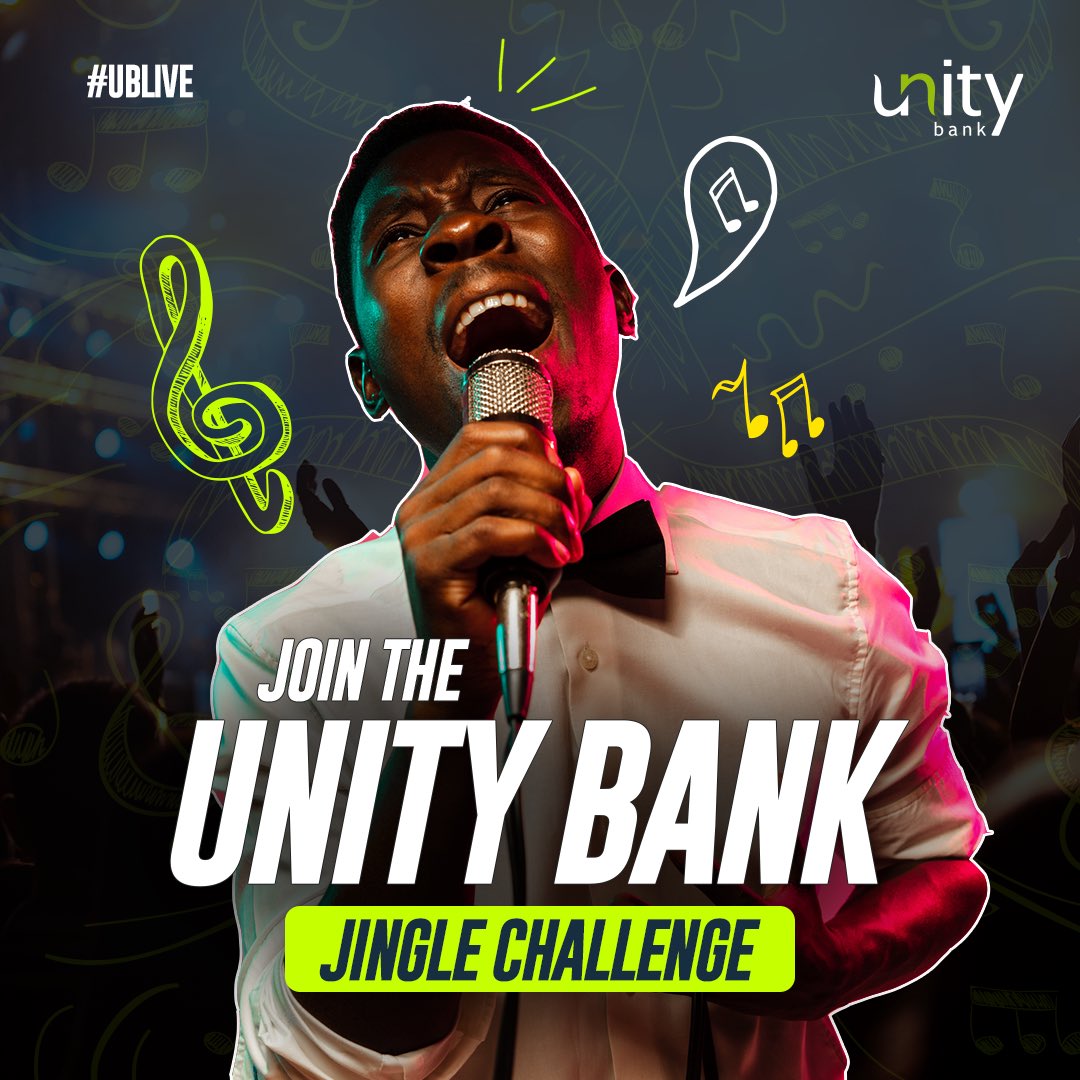 UnityBankPlc's tweet photo. Share a video of you creatively remixing our jingle by singing, dancing, painting or simply grooving to it with the official hashtags #UnityBankJingleChallenge #UBLive โ itโs that simple!
Start creating! โจโจ#UBLive #Unity Bank #Suceeding Together https://t.co/YB4GiYy3ke