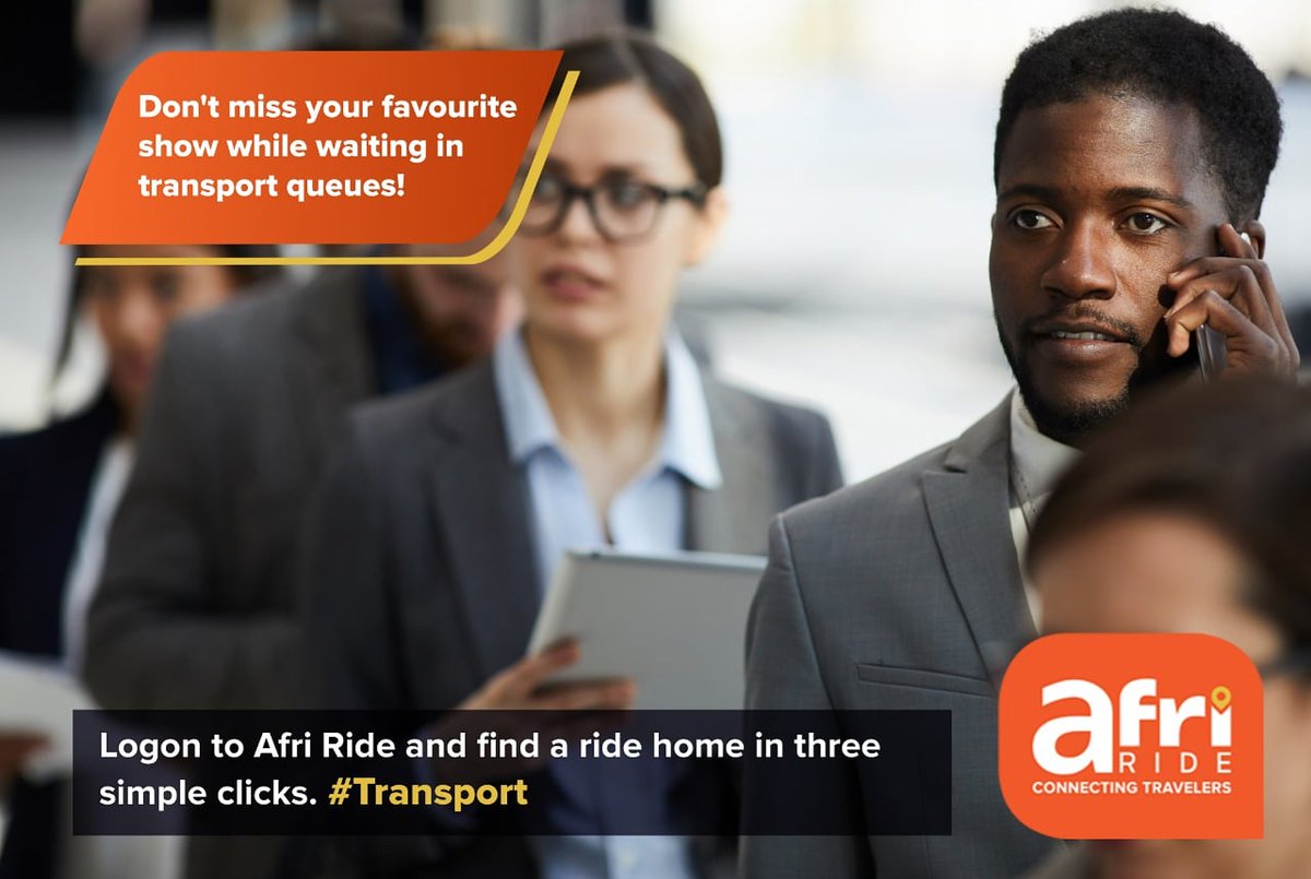 AfriRide's tweet photo. Don't miss your favourite show this evening while waiting in transport queues! Logon to Afri Ride and find a ride home in three simple clicks. #Transport https://t.co/llYdRAaQQZ https://t.co/owaJYubTR4