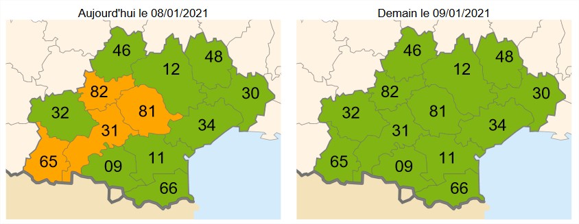 Aujourd'hui 08 janvier 2021 épisode de #pollution en #Occitanie Dpt31, Dpt65, Dpt81, Dpt82 atmo-occitanie.org
