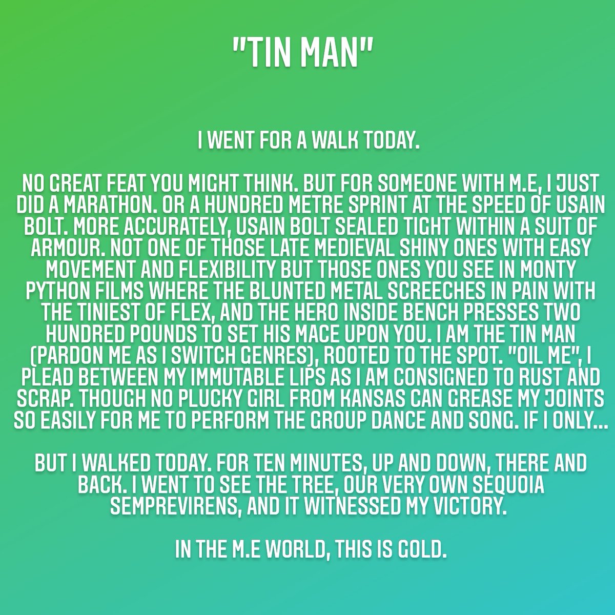 KirstieSivaP's tweet photo. Day 8: The Actual
I chose a subject that is personally felt every minute, every day. If you know someone with M.E or live with the condition yourself you will recognise this.
#TheJanuaryChallenge #pwme #mecfs #spooniewriter
@64M_Artists
@MEAssociation https://t.co/YcoYDvw9vv