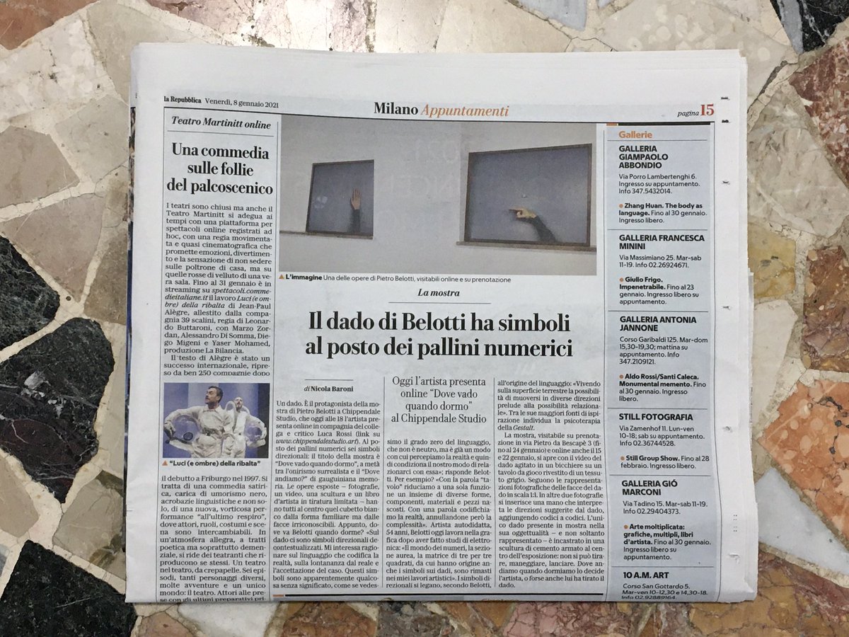 Chippendale Studio (@chippendalenet) on Twitter photo Oggi su <a href="/rep_milano/">Repubblica Milano</a> si parla di Chippendale Studio e della mostra di Pietro Belotti che stasera ore 18 verrà presentata online da <a href="/PanaroNet/">Luca Panaro</a> in compagnia di <a href="/housewhite1/">House White</a>
chippendalestudio.art/exhibitiontest… Oggi su <a href="/rep_milano/">Repubblica Milano</a> si parla di Chippendale Studio e della mostra di Pietro Belotti che stasera ore 18 verrà presentata online da <a href="/PanaroNet/">Luca Panaro</a> in compagnia di <a href="/housewhite1/">House White</a>
chippendalestudio.art/exhibitiontest…