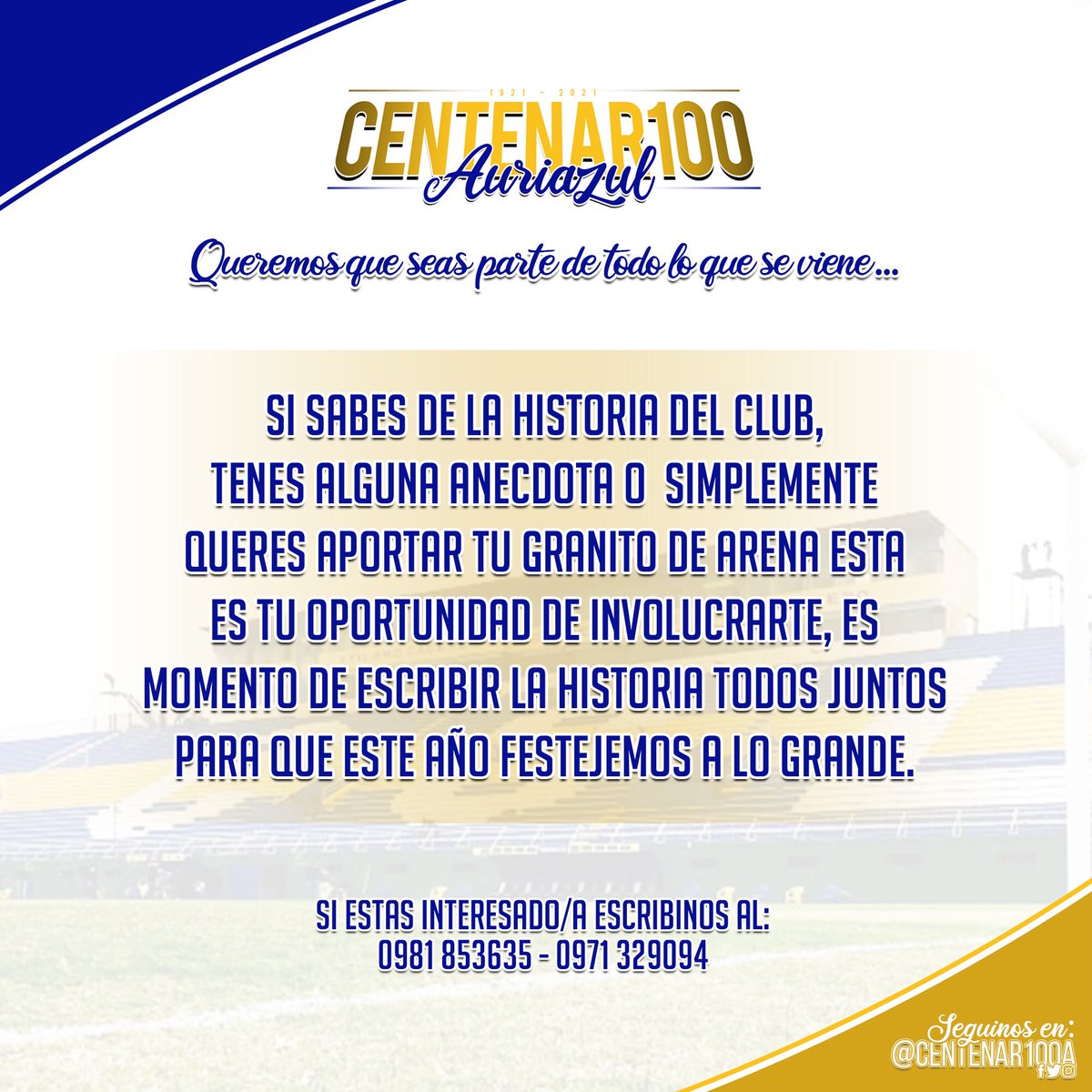 Esta es tu oportunidad de involucrarte, Es momento de escribir la historia todos juntos.

Súmate 💙💛